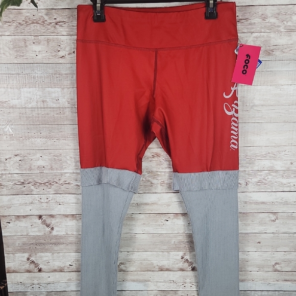 Foco Pants - FOCOusa Forever, Women's Red And Gray Spandex And Gray Ribbed Leggings, Size L